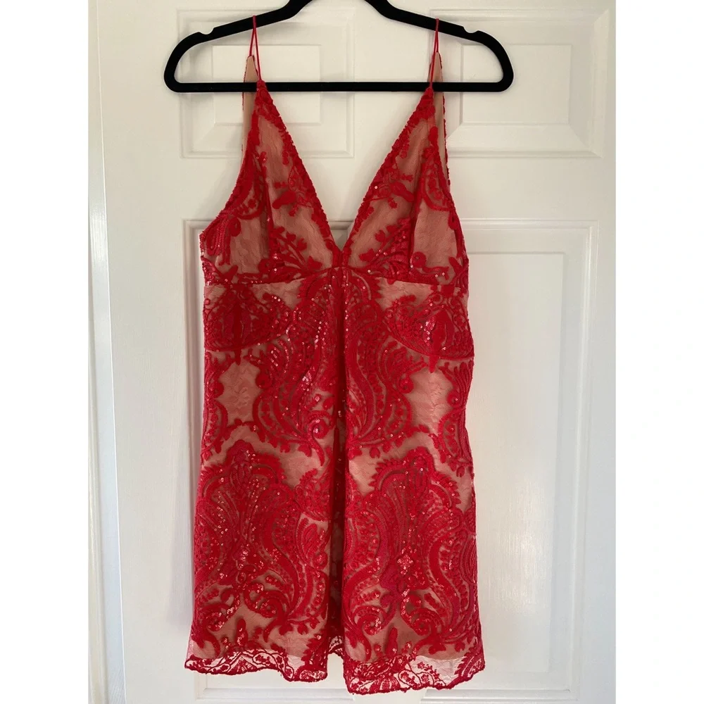 NWT Free People “Night Shimmers” mini dress in Red size 4 - Picture 4 of 7